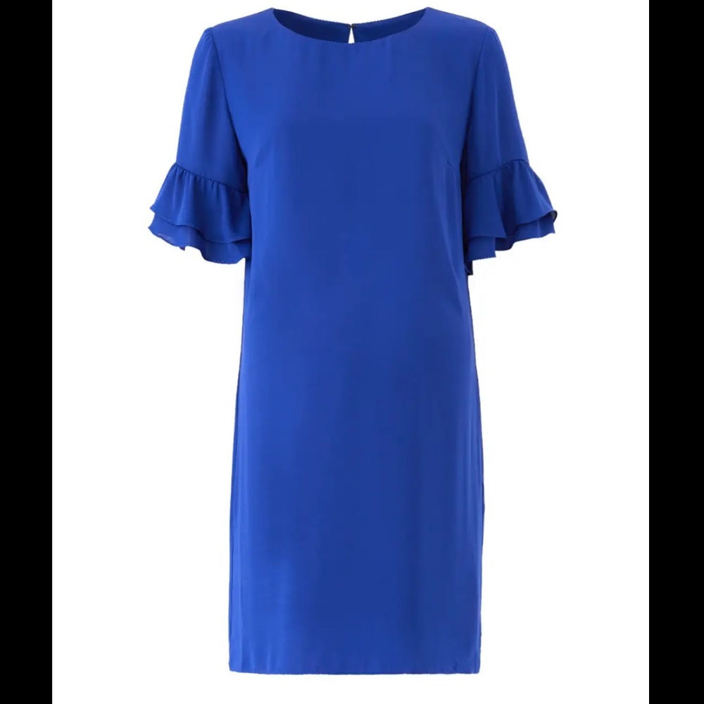 Amanda Uprichard blue crepe Ruffle Sleeve cobalt blue shift dress size Large